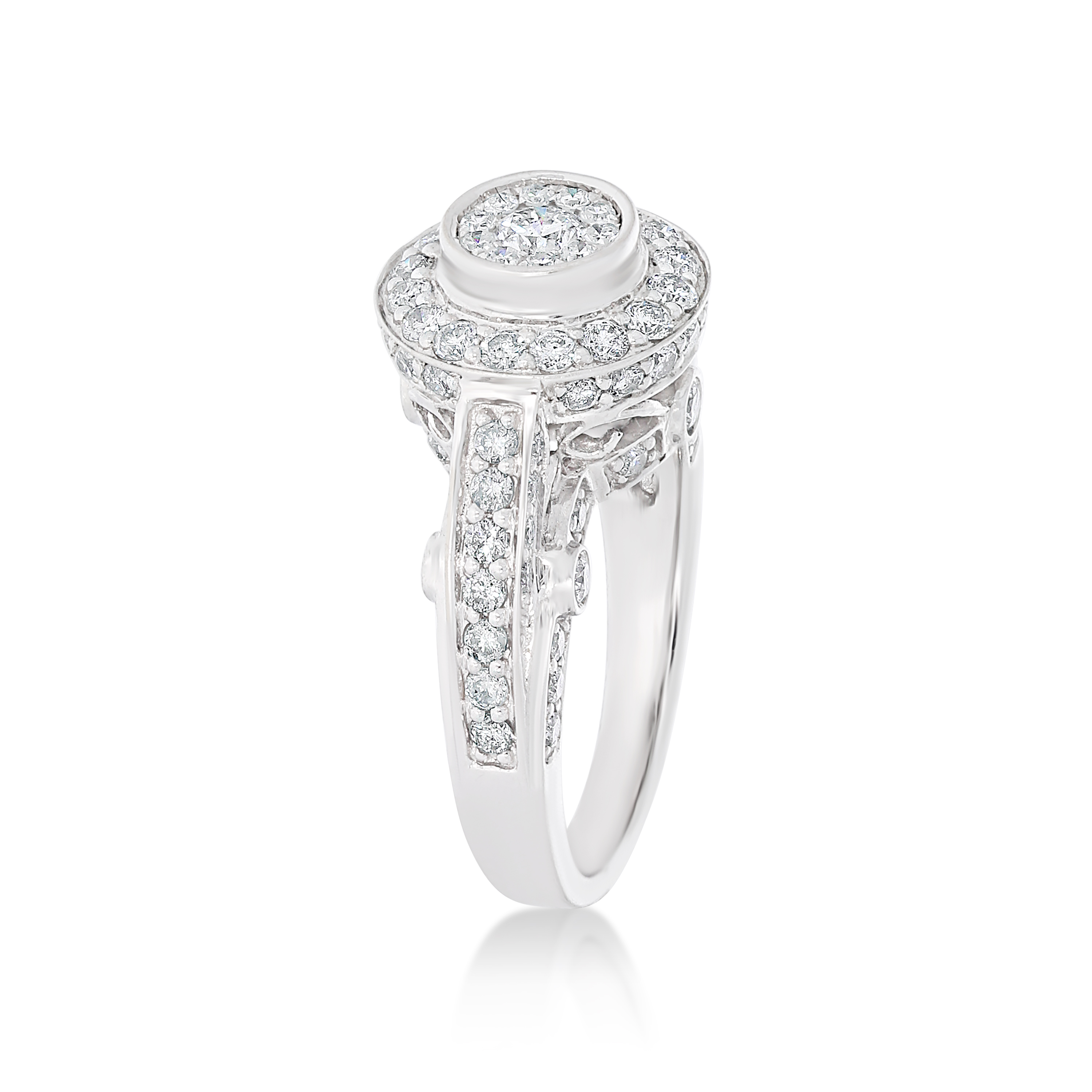 Diamond Engagement Ring Large Top 1.73 ct. 14k White Gold